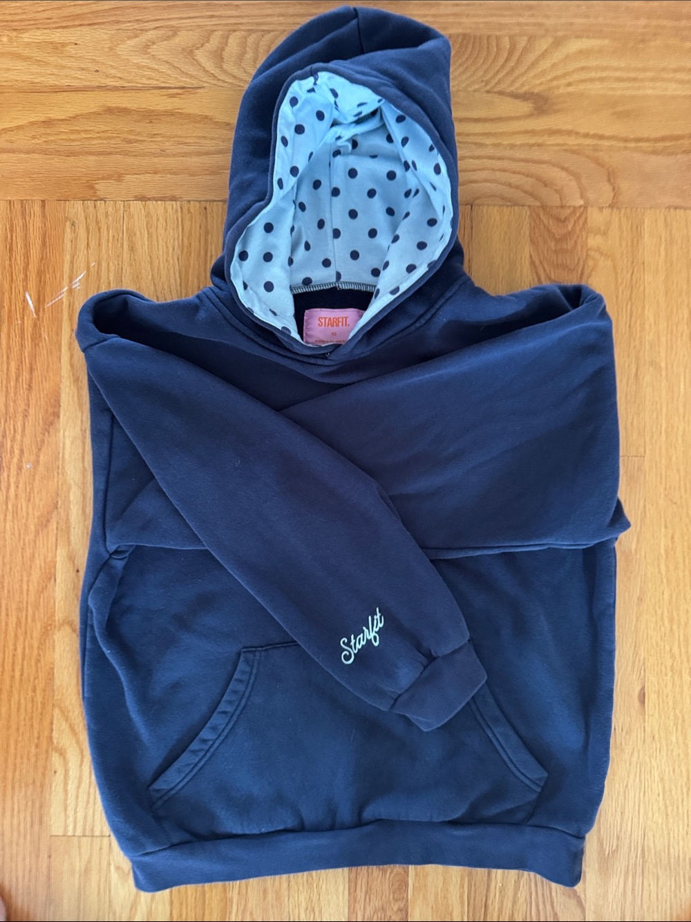 Starfit Navy Hooded Sweatshirt with Polka Dot Lining